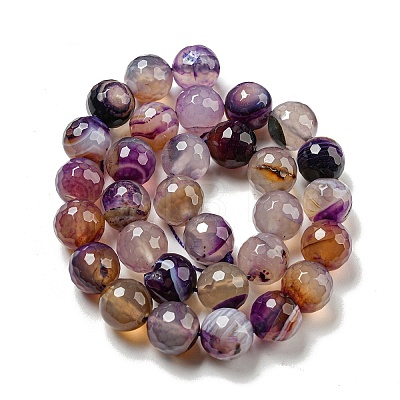 Faceted Natural Banded Agate Beads Strands G-F447-12mm-O07-1