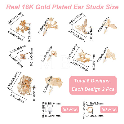 10Pcs 5 Style Brass Stud Earring Findings KK-CN0001-88-1