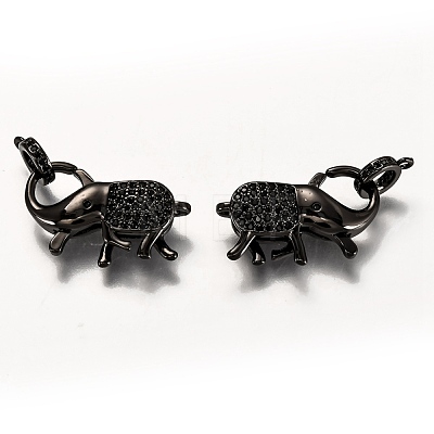 Brass Micro Pave Black Cubic Zirconia Lobster Claw Clasps ZIRC-I052-05EB-1