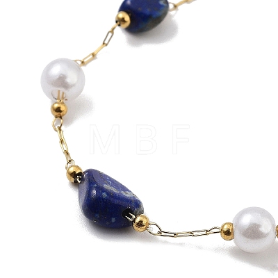 Natural Lapis Lazuli Nuggets Link Chain Necklaces NJEW-H041-06G-03-1