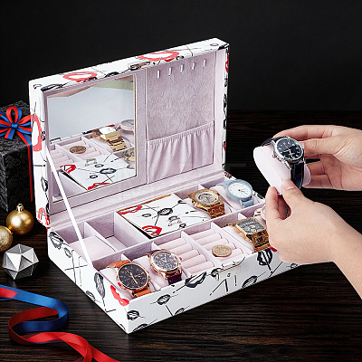 Red Lip Print PU Leather Jewelry Organizer Boxes CON-WH0110-332-1