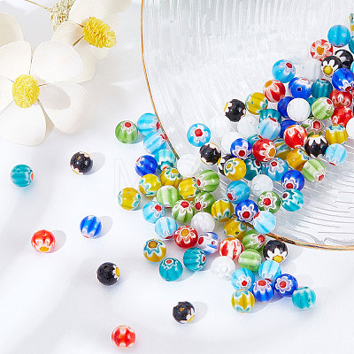 160Pcs 8 Colors Handmade Millefiori Lampwork Beads Strands LAMP-SC0001-14-1