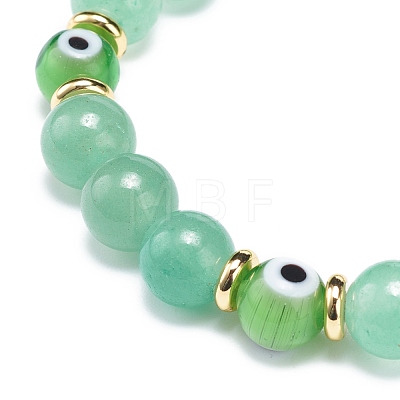 Natural Green Aventurine & Lampwork Evil Eye Round Beaded Stretch Bracelet BJEW-JB08713-07-1