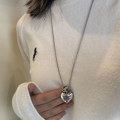 Natural Dalmatian Jasper Rondelle Bead & Alloy Heart Pendant Necklaces for Women WG862D8-02-1