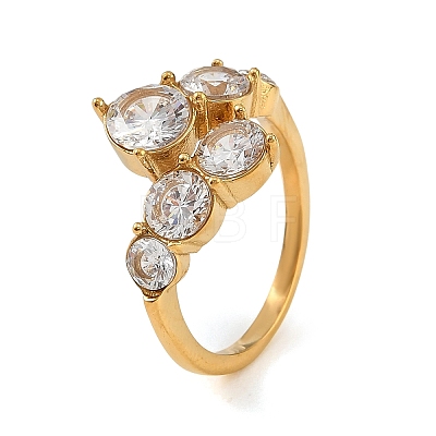 304 Stainless Steel Micro Pave Cubic Zirconia Cuff Open Rings for Women SA-CBAABBA-09B-G-1