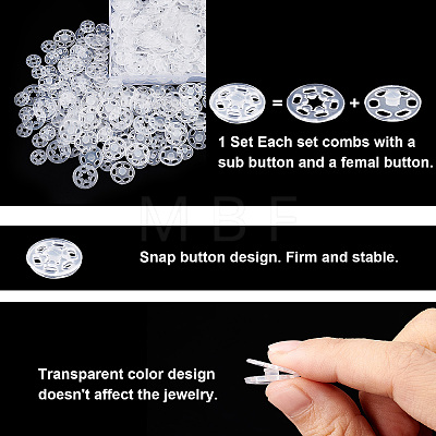  200 Pairs 2 Style Transparent Resin Snap Fasteners BUTT-NB0001-48-1