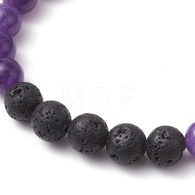 Round Natural Lava Rock & Gemstone Beaded Streth Bracelets BJEW-JB10869-1