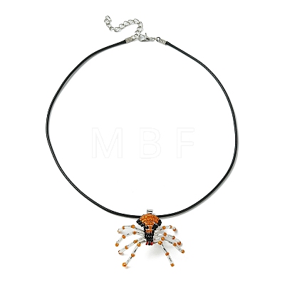 Braided Glass Seed Bead Spider Pendant Necklaces NJEW-MZ00036-02-1