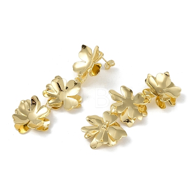 Triple Flower Brass Stud Earrings EJEW-K257-05G-1