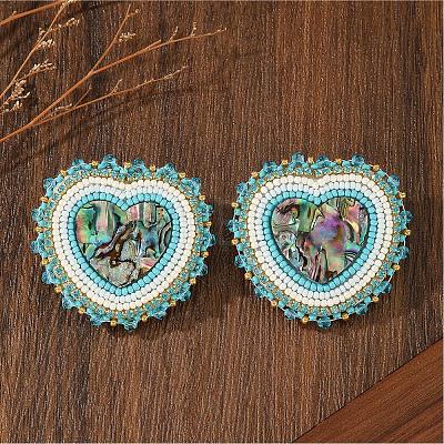 Bohemian Handmade Glass Seed Beads Heart Shape Stud Earrings PG9083-1