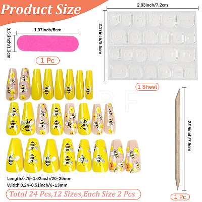 Bees Pattern Plastic Full Cover Press On False Nails MRMJ-CP0001-73-1