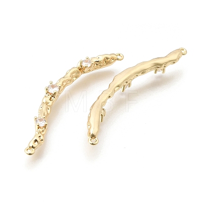 Brass Micro Pave Clear Cubic Zirconia Textured Curved Stick Links Connector Charms KK-Z156-18G-1