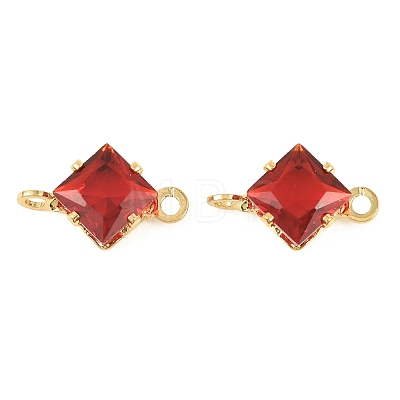 Brass Pave Cubic Zirconia Rhombus Connector Charms KK-P347-04G-03-1