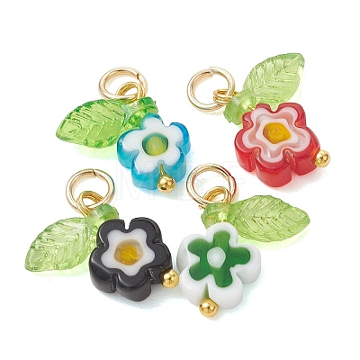 Handmade Millefiori Glass & Acrylic & Brass Pendants PALLOY-JF05247-1
