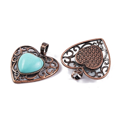 Synthetic Turquoise Peach Love Heart Pendants G-G158-01-04-1