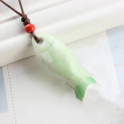 Fish Porcelain Whistle Pendant Necklaces with Adjustable Wax Cord FS-WG46CDC-05-1