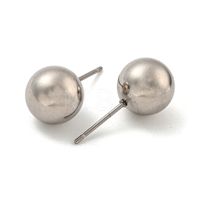 304 Stainless Steel with 201 Stainless Steel Smooth Round Ball Stud Earring Findings STAS-O004-08G-P-1