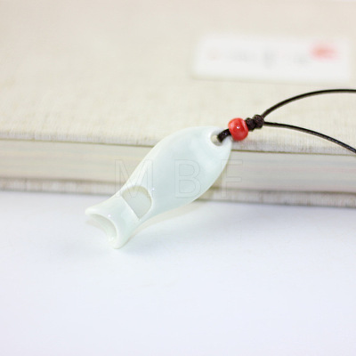 Fish Porcelain Whistle Pendant Necklaces with Adjustable Wax Cord FS-WG46CDC-02-1