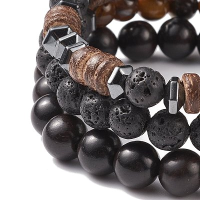 3Pcs 3 Style Natural & Synthetic Mixed Stone Stretch Bracelets Set with Wood Beaded for Women BJEW-JB08358-1