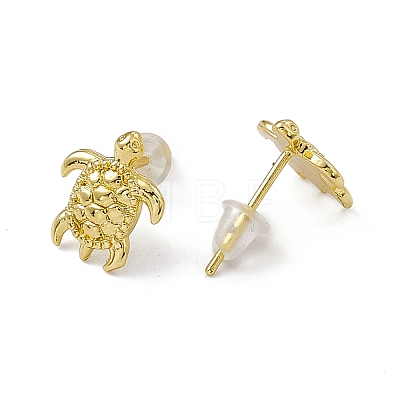 Brass Tortoise Stud Earrings for Women EJEW-P211-07G-1