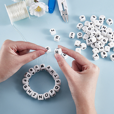 20Pcs White Cube Letter Silicone Beads 12x12x12mm Square Dice Alphabet Beads with 2mm Hole Spacer Loose Letter Beads for Bracelet Necklace Jewelry Making JX432Z-1