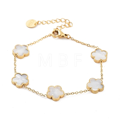 Flower Shell Link Chain Bracelets BJEW-K247-01G-06-1