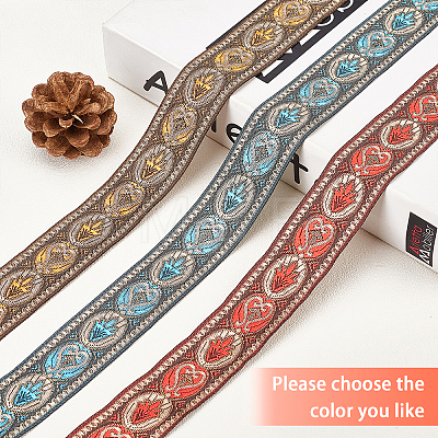   2Rolls 2 Colors Ethnic Style Embroidery Polyester Ribbons OCOR-PH0001-22-1