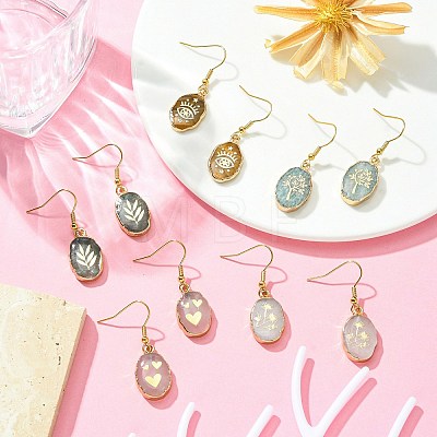 Natural Mixed Gemstone Oval Dangle Earrings EJEW-JE05346-1