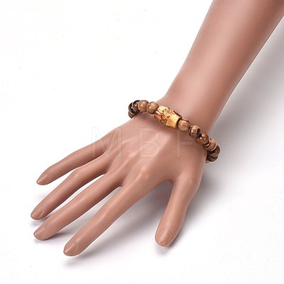Men's Wood Beads Stretch Bracelets X-BJEW-JB04121-02-1