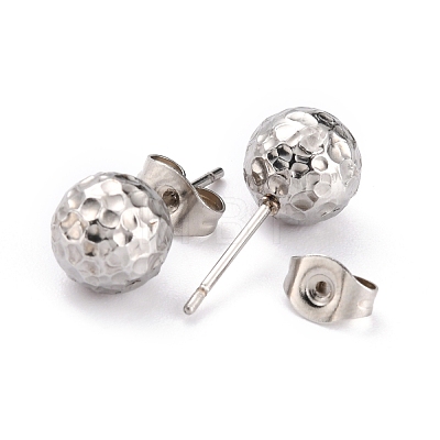 Textured Round Bead 304 Stainless Steel Stud Earring Findings EJEW-O104-01P-1