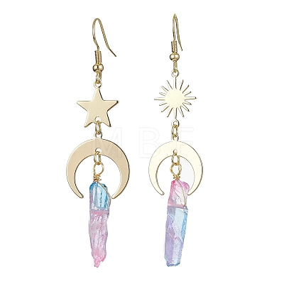 Moon & Star & Sun Brass Asymmetrical Earrings EJEW-JE05459-1