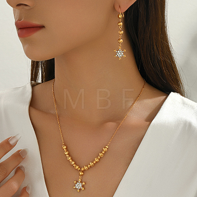 Vintage Snowflake Brass Micro Pave Clear Cubic Zirconia Earrings & Necklaces Sets for Women GB9522-1