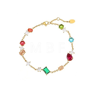 Elegant European Stainless Steel Pave Colorful Cubic Zirconia Link Bracelets for Women PD8073-1-1