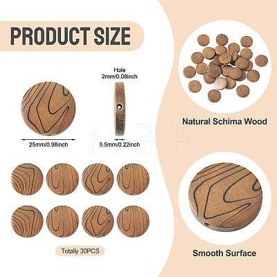 30Pcs Natural Schima Wood Beads WOOD-TA0003-07-1