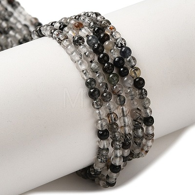 Natural Black Rutilated Quartz Beads Strands G-B090-A01-02-1