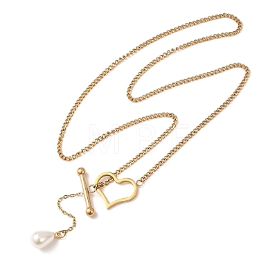Adjustable Plastic Imitation Pearl Teardrop Tassel 304 Stainless Steel Heart OT Clasps Lariat Necklaces for Women SA-CBA364C-01G-1