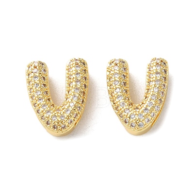 Rack Plating Brass Micro Pave Cubic Zirconia Slide Charms KK-C084-34G-V-1