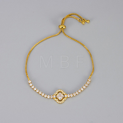 Brass Micro Pave Clear Cubic Zirconia Box Chain Slider Bracelets WG19F23-01-1