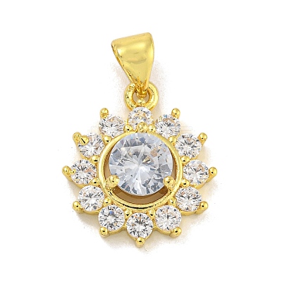 Flower Rack Plating Brass Micro Pave Cubic Zirconia Pendants KK-G513-92G-02-1