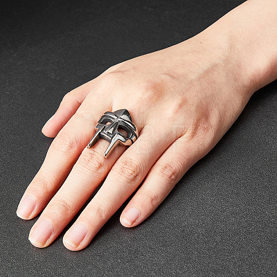 Titanium Steel Gothic Mask Finger Ring for Men Women RJEW-WH0001-12B-1