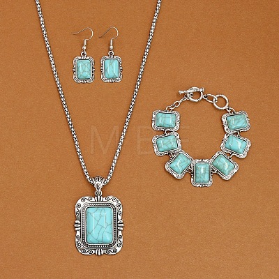 Rectangle Alloy with Synthetic Turquoise Pendant Necklaces & Dangle Earrings & Link Bracelets Sets WGD1135-14-1