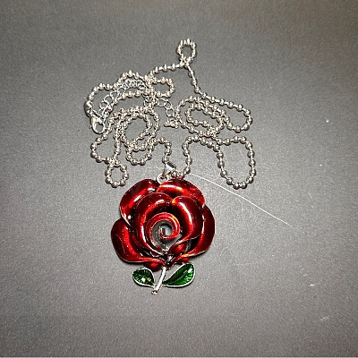 Gothic Style Alloy Enamel Red Rose Flower Vintage Pendant Necklaces for Women GR0561-1