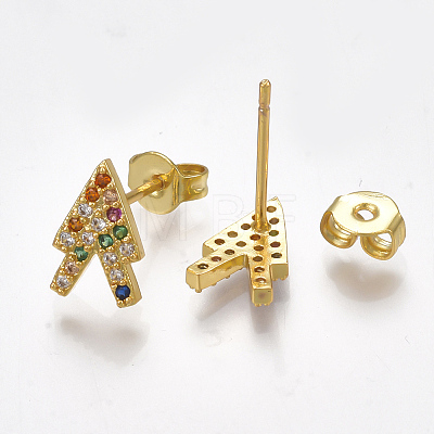Brass Micro Pave Cubic Zirconia(Random Mixed Color) Ear Studs EJEW-S201-89-1