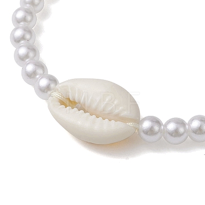 Adjustable ABS Plastic Imitation Pearl & Acrylic Shell Shape Braided Bead Bracelets BJEW-JB10104-04-1