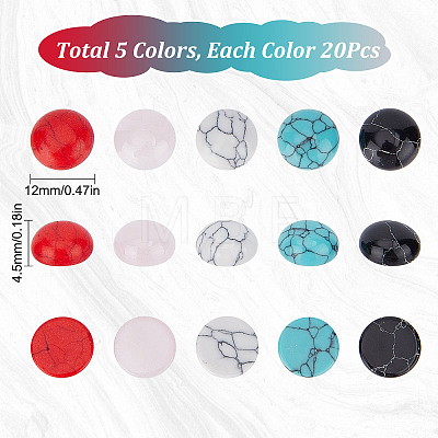 100Pcs 5 Styles Synthetic Turquoise & Natural Rose Quartz Cabochons G-SC0002-33-1