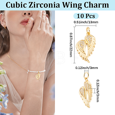10Pcs Brass Micro Pave Cubic Zirconia Pendants ZIRC-BBC0003-79G-1