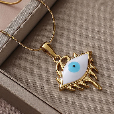 Vintage 304 Stainless Steel Gothic White Evil Eye Pendant Necklaces NA1572-1