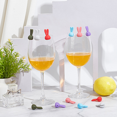  2 Sets 12Pcs Rabbit Ear Silicone Wine Glass Charms DIY-NB0010-55-1