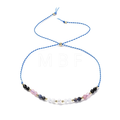 Faceted Round Natural Black Agate & Sodalite & Rose Quartz & Quartz Crystal Braided Bead Bracelets BJEW-F493-09G-02-1