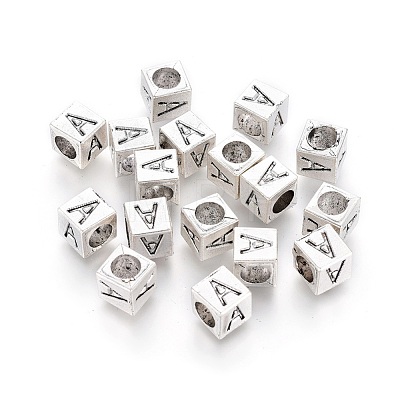 Antique Silver Plated Initial Letter Alloy European Beads X-TIBEB-Q054-32AS-NR-1